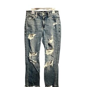Hollister Distressed High-Rise Crop Slim Straight Jeans